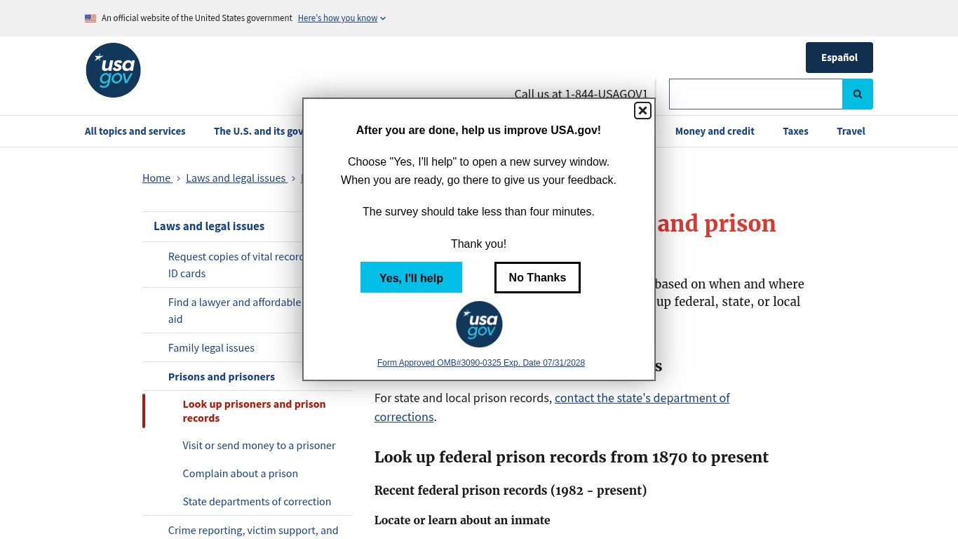 USA.gov - How to look up prisoners and prison records